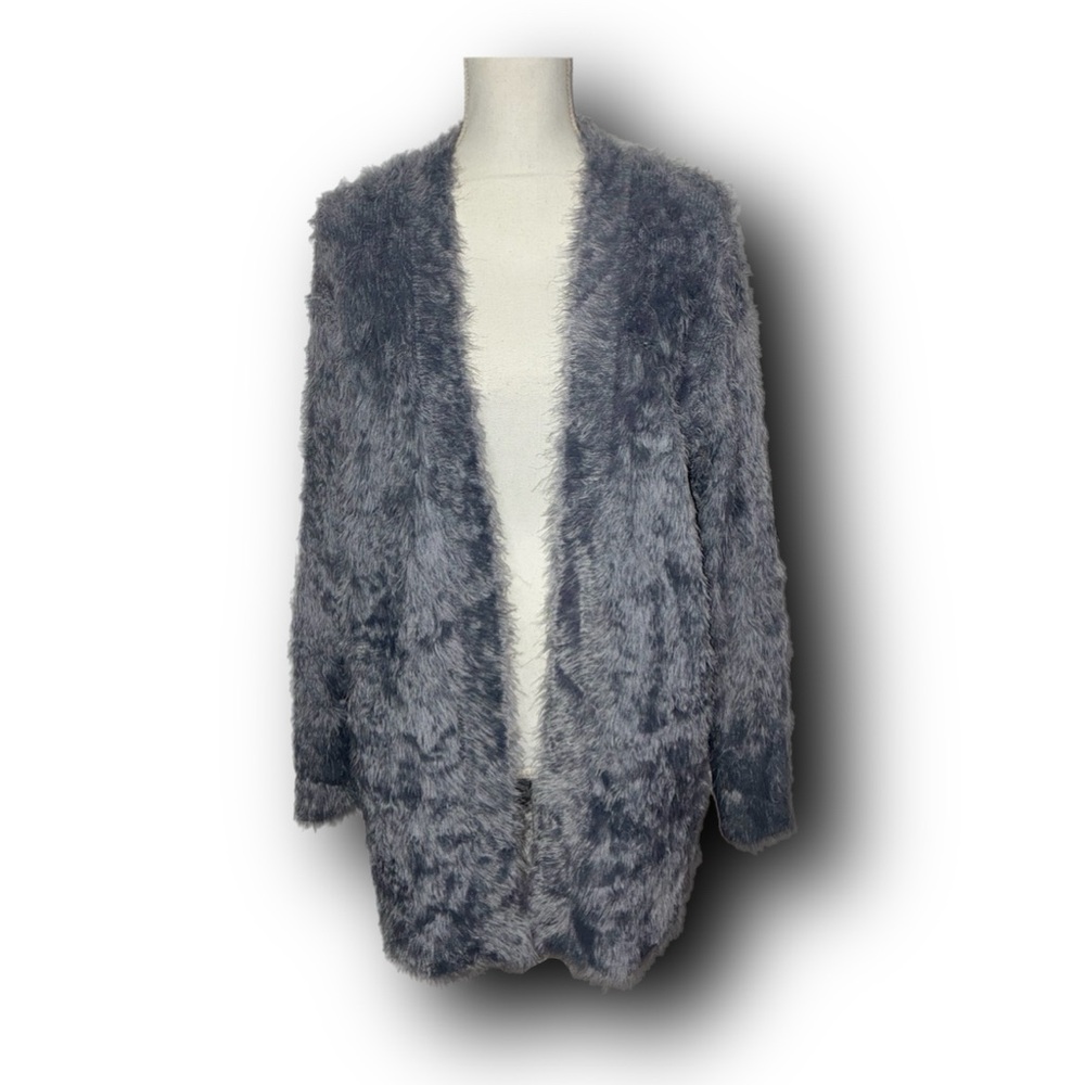 Lord & Taylor Grey Eyelash Material Open Front Cardigan Cozy Fall Vibes